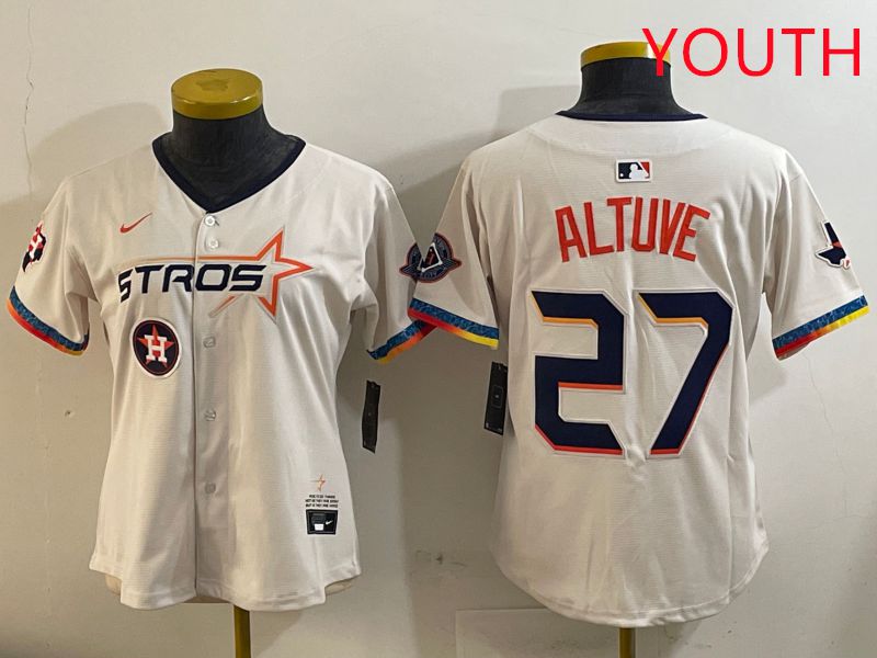 Youth Houston Astros 27 Altuve Cream Fourth generation Joint Name Nike 2025 MLB Jersey style 7